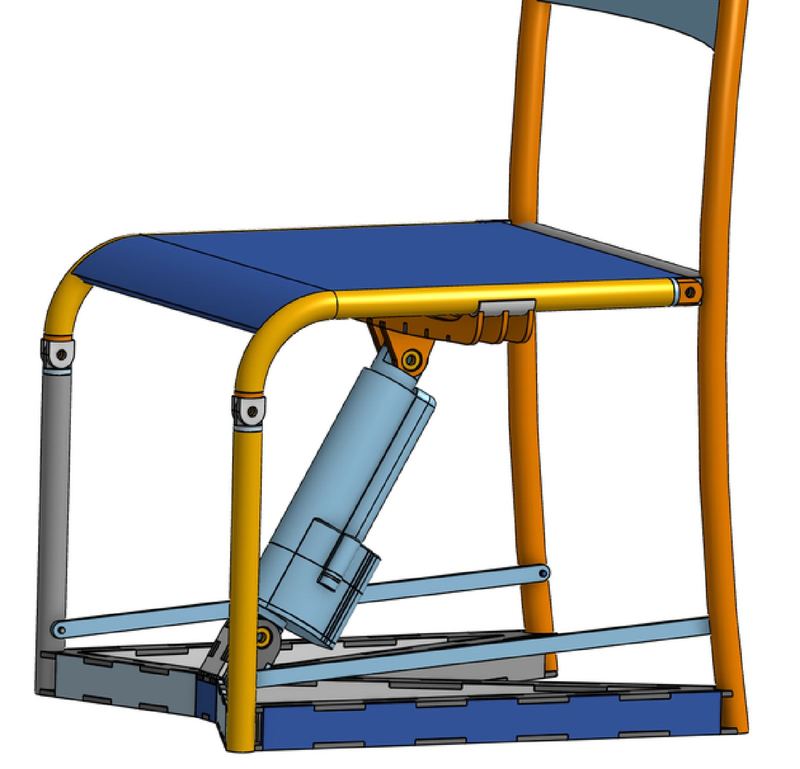 Sit'Up — rendu CAO complet de la chaise avec son vérin électrique
